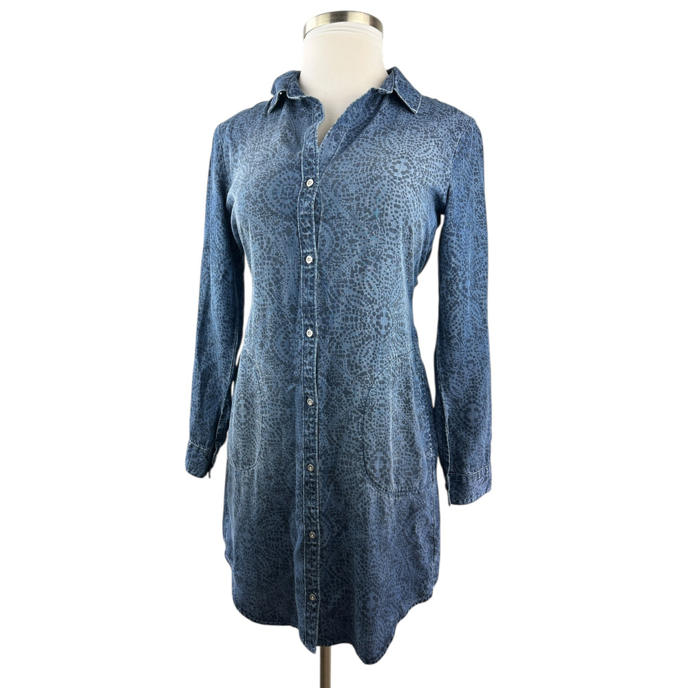 Cloth & Stone x Anthropologie Chambray Printed Button Belted Shirt Dress Small - Picture 2 of 16